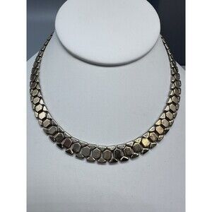 VTG Choker Necklace Honeycomb Panther Snakeskin Link Signed Reinad Gold Tone 14”